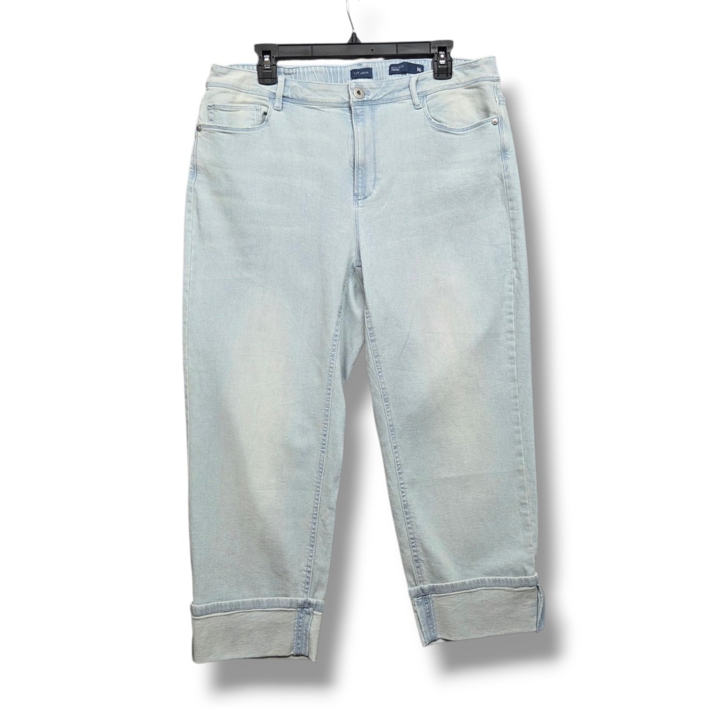 J Jill High Rise Cropped Jeans Womens 16 Cuffed Hem Light Wash Stretch Denim